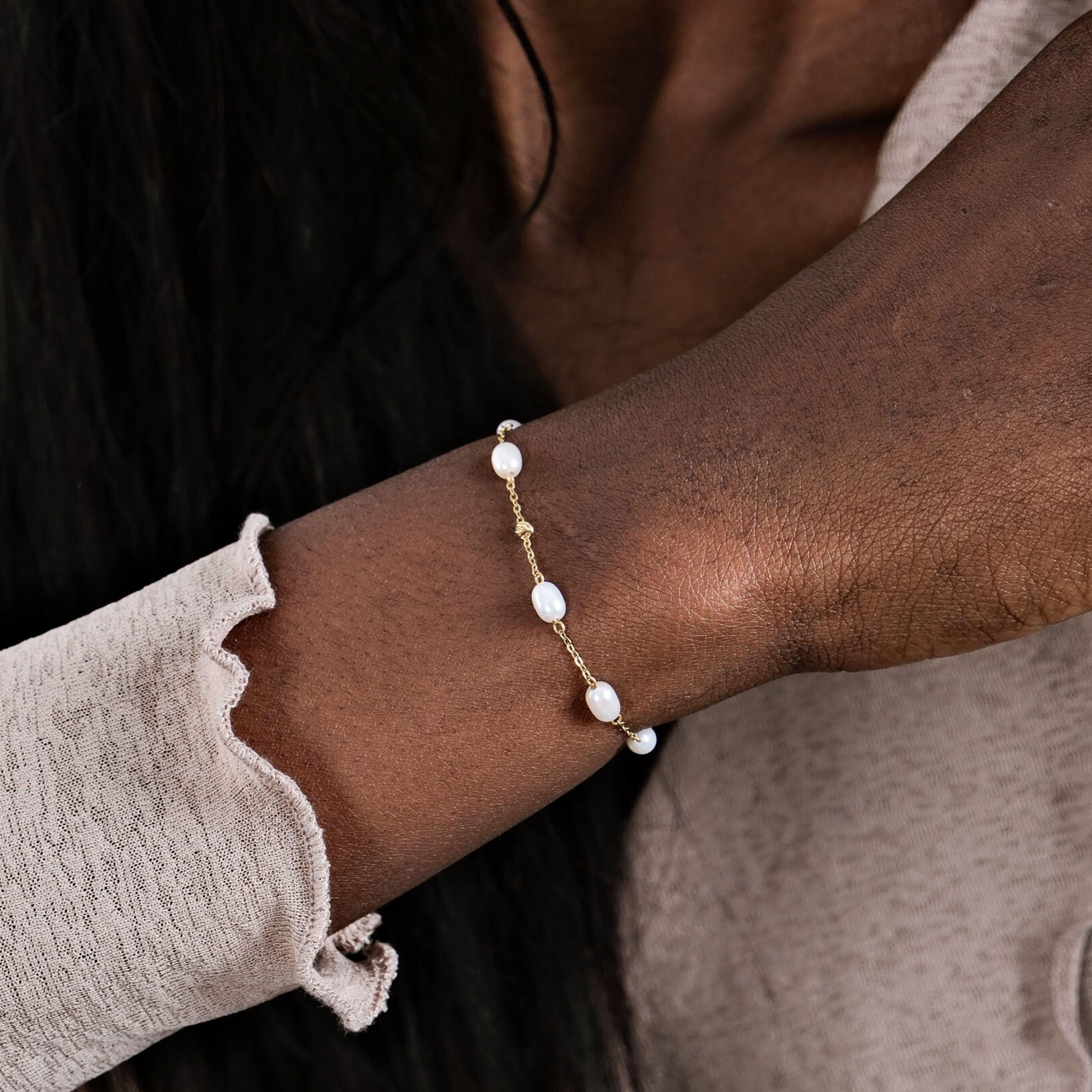 14K Solid Gold Freshwater Pearl Bracelet, Bridesmaid Bracelet, Real Pearl Bracelet, Wedding Bracelet, Mother's Day Jewelry Gift