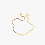 A close-up of the 18K Gold Vermeil Paperclip & Tennis Necklace, highlighting its unique design.