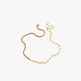 A close-up of the 18K Gold Vermeil Paperclip & Tennis Necklace, highlighting its unique design.