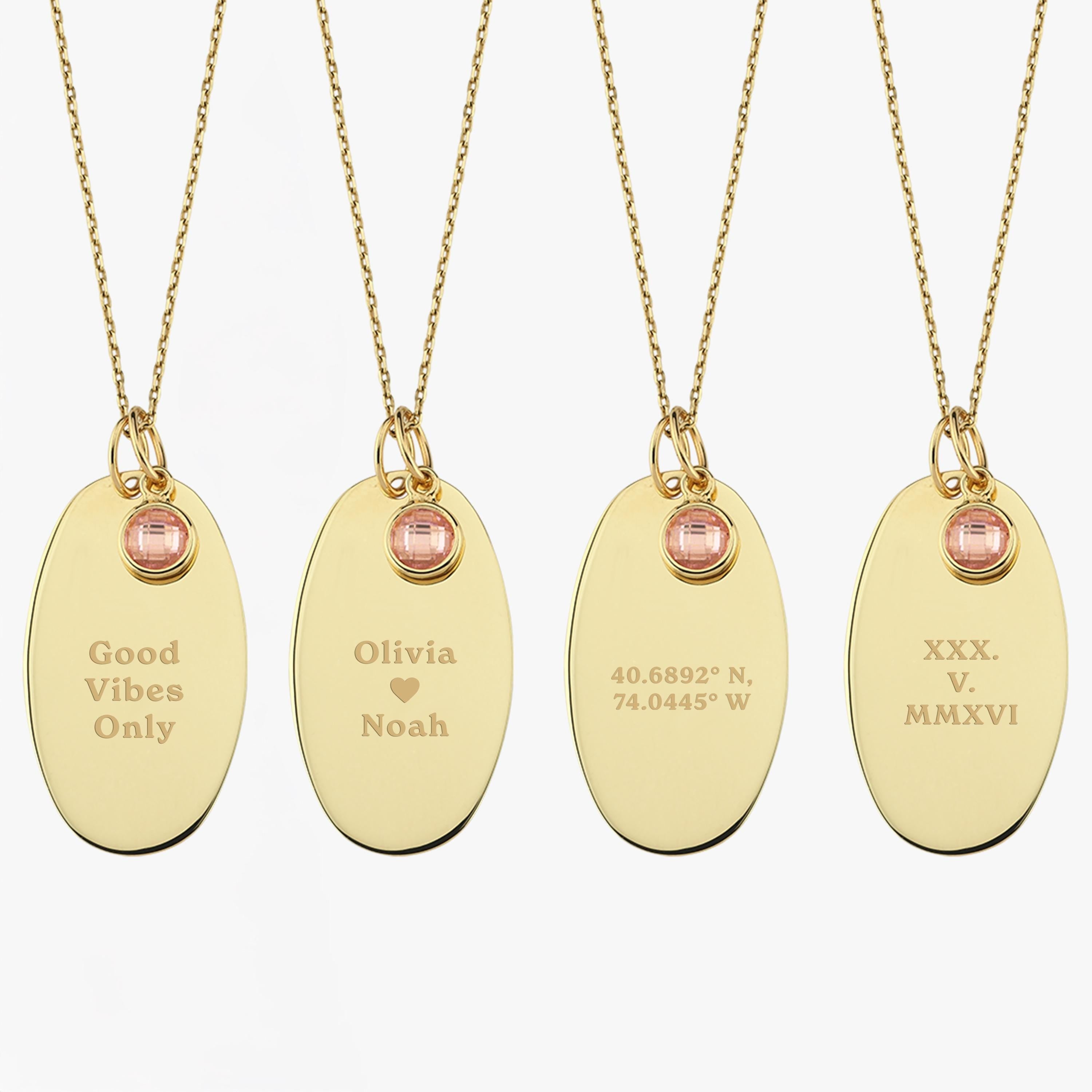 14K Solid Gold Custom Engraved Necklace, Disc Necklace, Birthstone Necklace, Roman Numeral / Coordinate/ Date Necklace, Personalized Gift