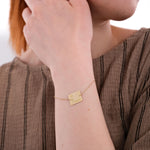 14K Solid Gold Birth Flower Bracelet, Square Disc Bracelet, Custom Name Bracelet, Engraved Bracelet, Personalized Gift for Mother's Day