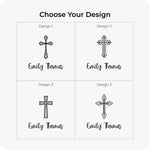 A selection of cross designs for a personalized First Holy Communion Bracelet, displayed in a minimalist chart.