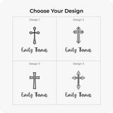 A selection of cross designs for a personalized First Holy Communion Bracelet, displayed in a minimalist chart.