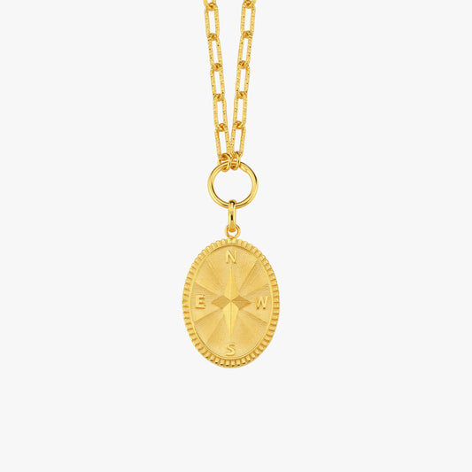 18K Gold Vermeil Compass Necklace, North Star Necklace, Paperclip Necklace, Polaris Pendant, Graduation Gift
