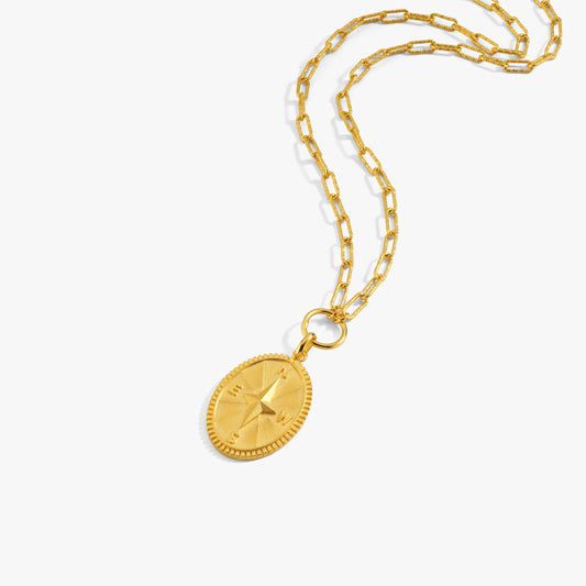 18K Gold Vermeil Compass Necklace, North Star Necklace, Paperclip Necklace, Polaris Pendant, Graduation Gift
