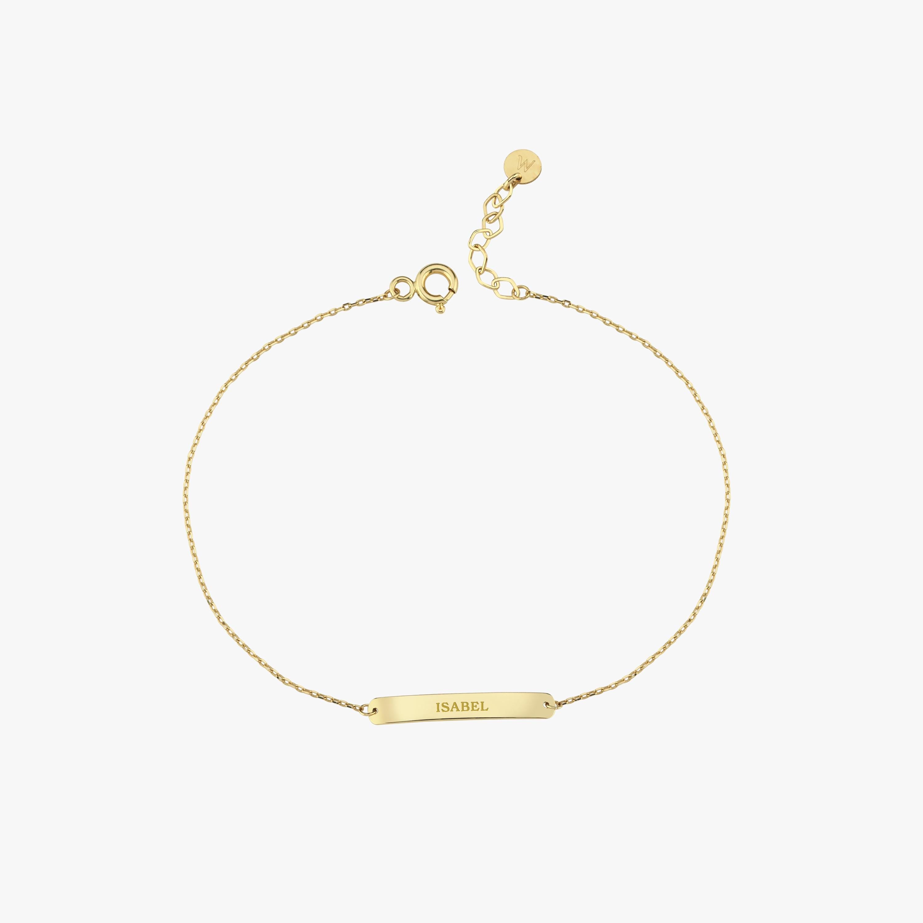 14K Solid Gold Custom Name Bracelet, Engraved Bar Bracelet, Womens ID Bracelet, Personalized Gold Bracelet, Birthday Gift