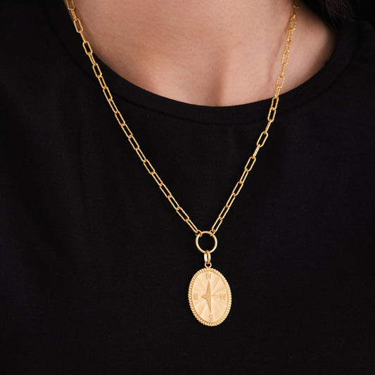 18K Gold Vermeil Compass Necklace, North Star Necklace, Paperclip Necklace, Polaris Pendant, Graduation Gift