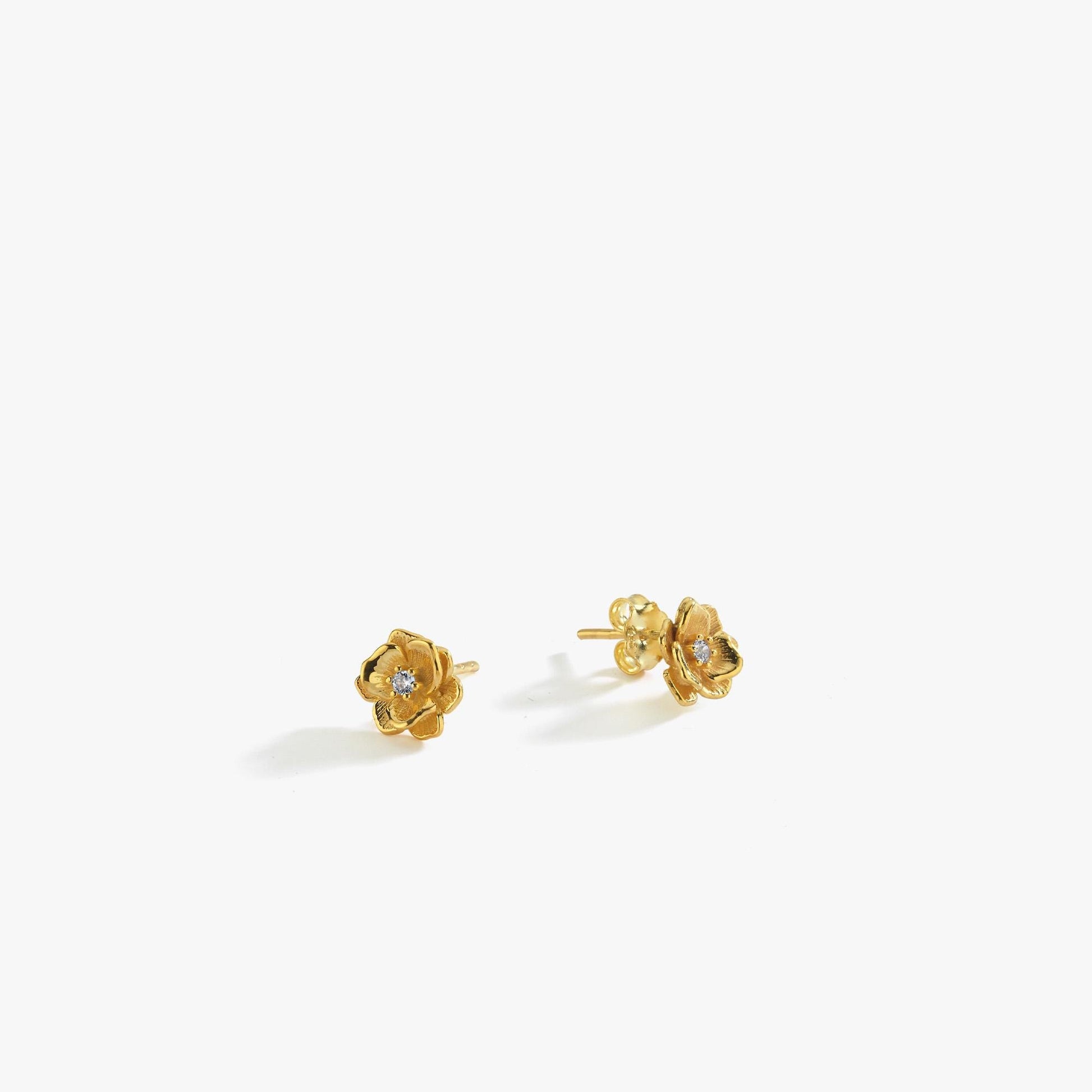 18K Gold Vermeil Birthflower Earrings, July Birthflower, Stud Earrings, August-January- October Birthflower, Birthflower Gift