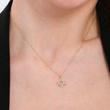 4K solid gold Star of David necklace on a bare neckline, highlighting the pendant's clean lines and subtle sparkle.