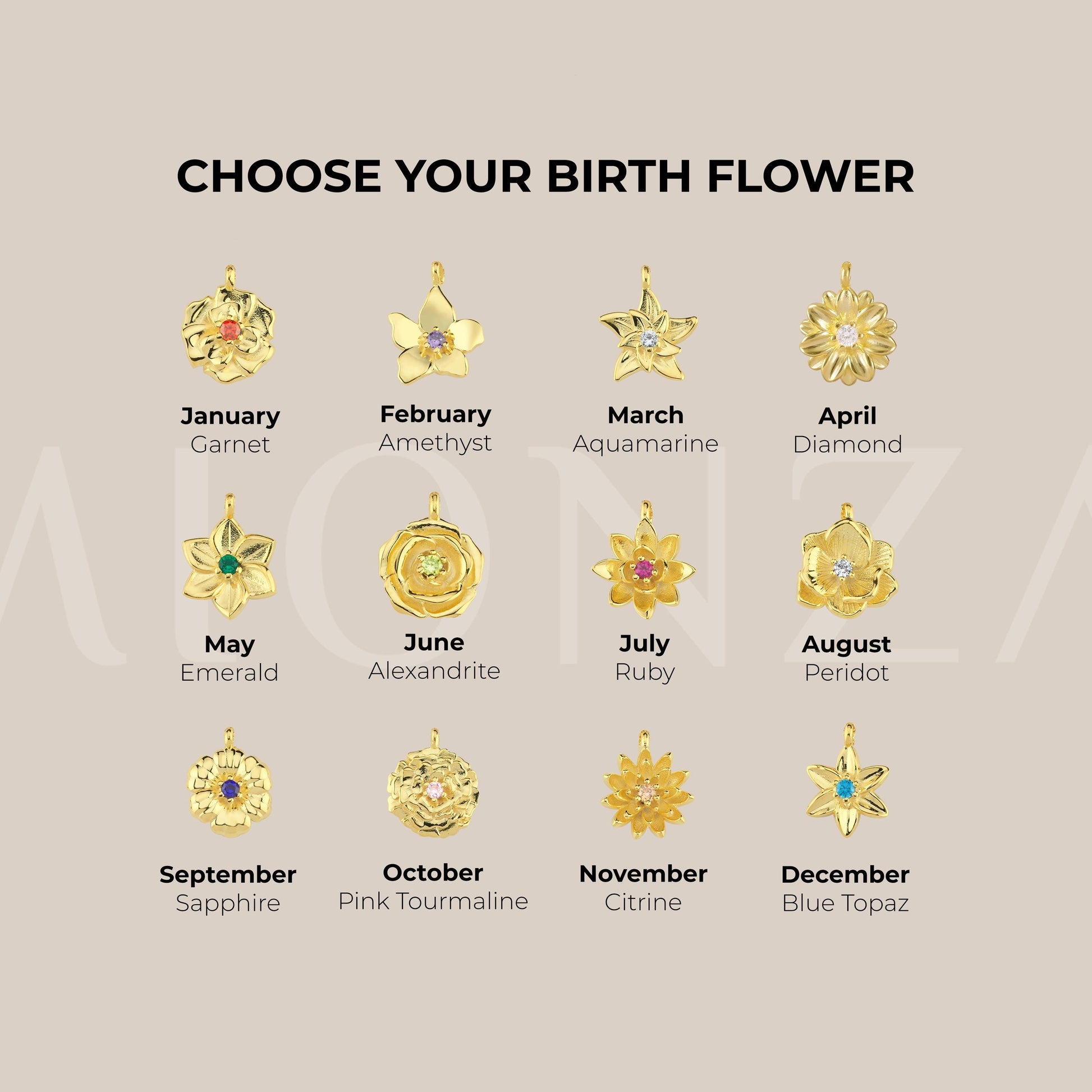 18K Gold Vermeil Birth Flower Jewelry, Custom Birthstone Necklace, April- August- February- December Birth Flower Necklace, Birthday Gift