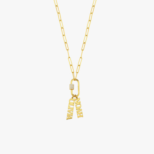18K Gold Vermeil Carabiner Charm Necklace, Charm Holder Necklace, Paperclip Necklace, Custom Name Necklace, Personalized Jewelry Gift