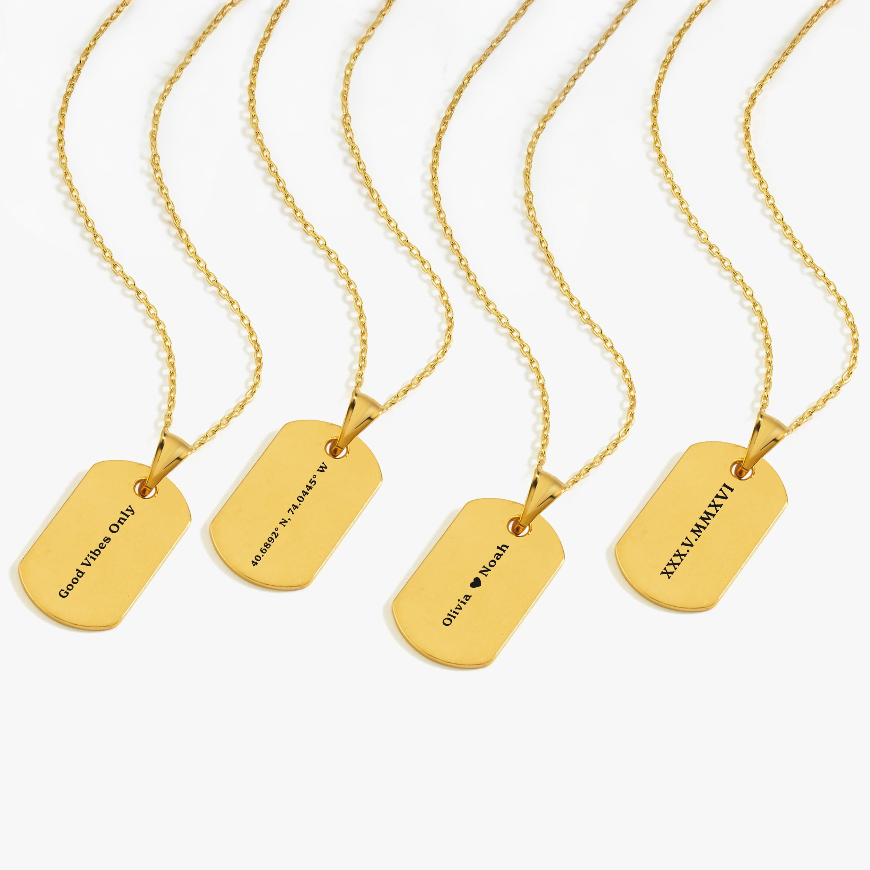 18K Gold Vermeil Dog Tag Necklace, Engraved Dog Tag Necklace, Personalized Dog Tag, Roman Numeral Necklace, Personalized Gift