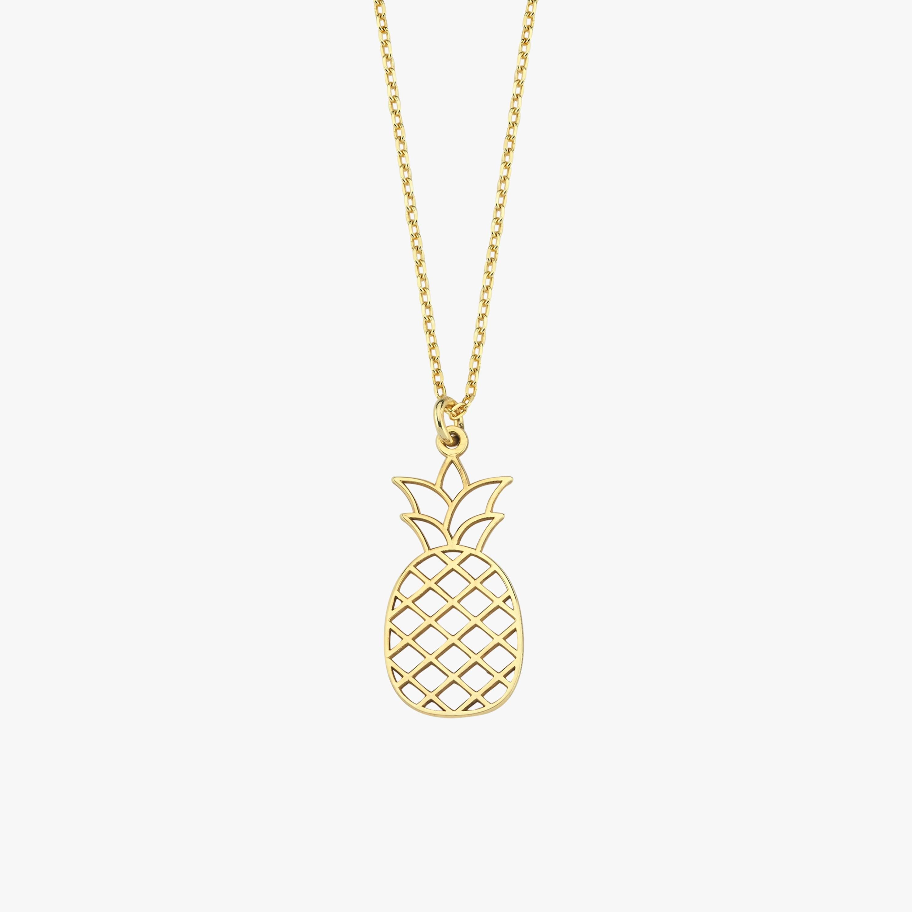 14K Solid Gold Pineapple Necklace, Fruit Necklace, Summer Necklace, Tropical Fruit Jewelry, Pineapple Gifts, Summer Jewelry