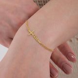 14K Solid Gold Cross Name Bracelet, Baptism Bracelet Custom Name Bracelet, Cross Bracelet with Name, Baby Gold Bracelet, Personalized Gift