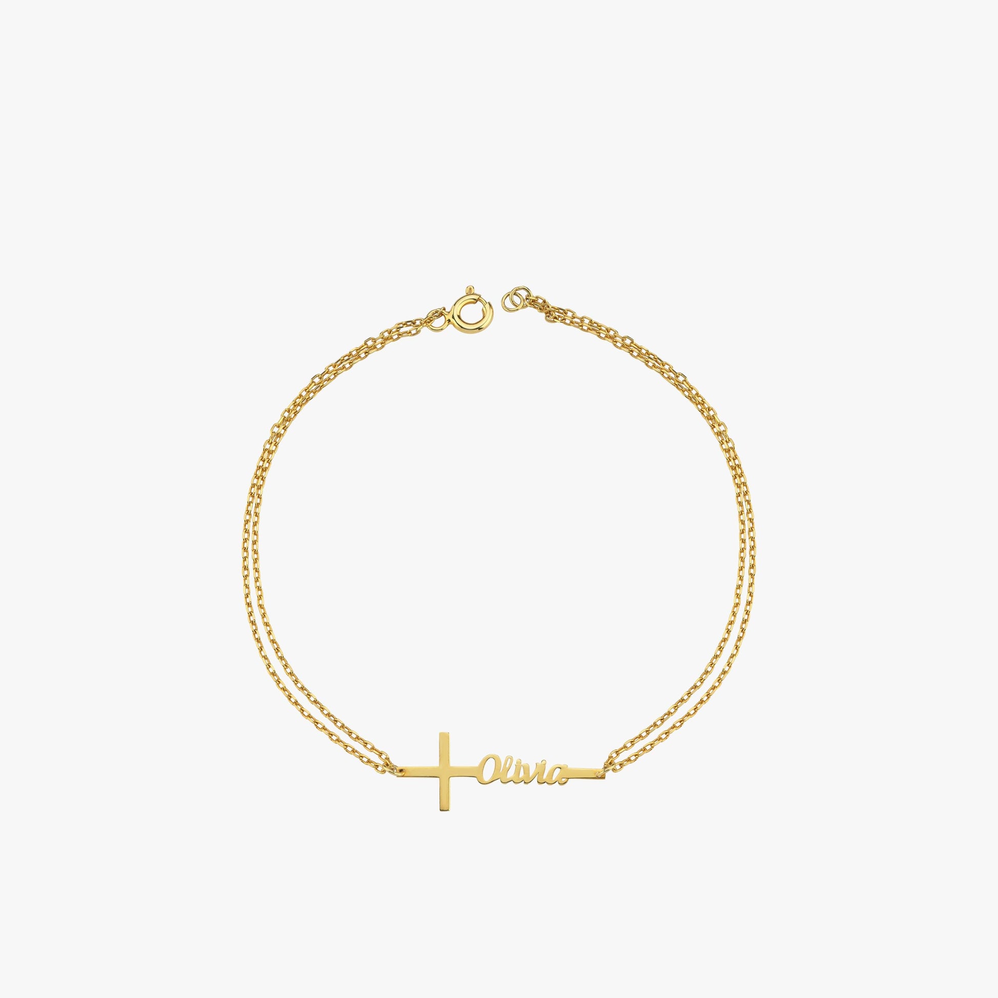 14K Solid Gold Cross Name Bracelet, Baptism Bracelet Custom Name Bracelet, Cross Bracelet with Name, Baby Gold Bracelet, Personalized Gift