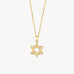 Close-up of 14K Solid Gold Magen David Necklace on collarbone.