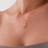 14K Solid Gold Magen David Necklace centered on plain background.