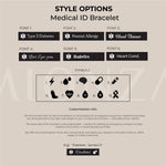 Multi-angle view of a 14K solid gold medical alert bracelet for women, capturing both the tag and chain details.