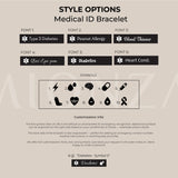 Multi-angle view of a 14K solid gold medical alert bracelet for women, capturing both the tag and chain details.