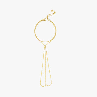 Product-only shot of the 18K gold vermeil hand chain laid in a loop, clearly showing its full structure with adjustable clasp.
