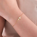 14K Solid Gold Cross Bracelet Women, Tiny Cross Bracelet, Dainty Cross Jewelry, Christian Bracelet, Gift for Women