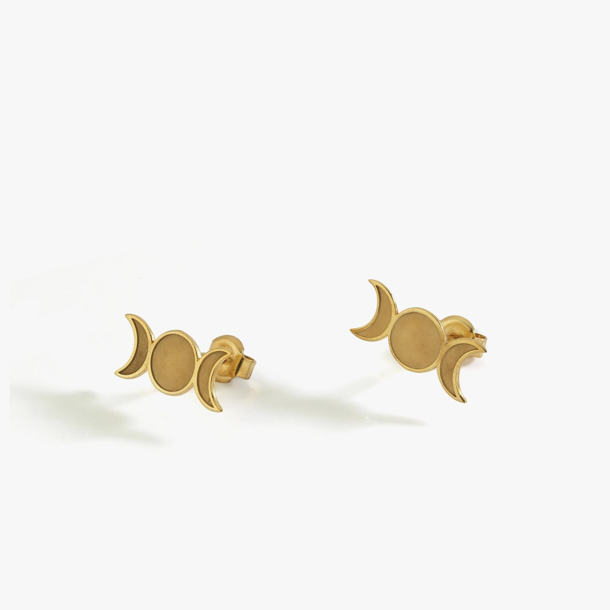 14K Solid Gold Triple Moon Earrings, Moon Phases Stud Earrings, Triple Goddess Earrings, Moon Earrings, Birthday Gift for Bestfriend