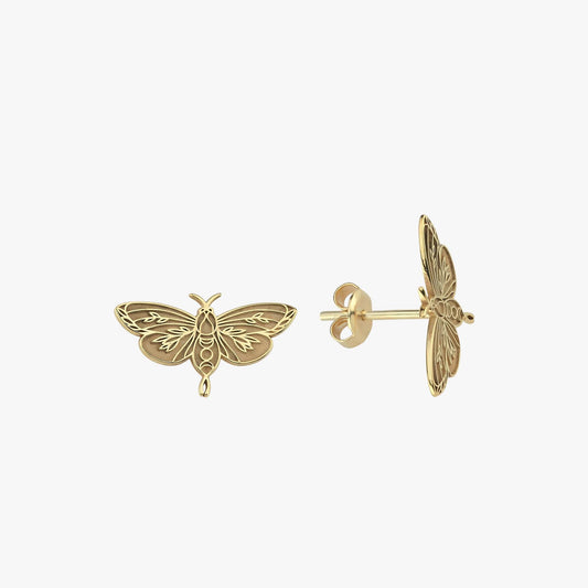 14K Solid Gold Moth Earrings, Luna Moth Stud Earrings, Moth Jewelry, Moth Wings Earrings, Gift for Bestfriend, Moth Lover Gift