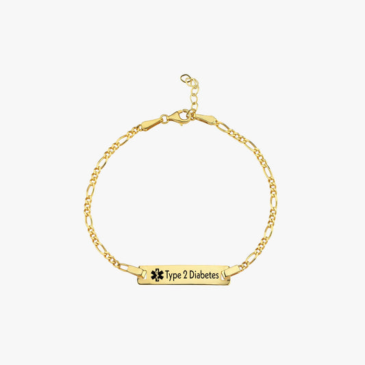 14K Solid Gold Medical Alert Bracelet Women, Personalized Medical ID Bracelet, Epilepsy, Allergy, Diabetic Bracelet, Kids Medical Bracelet