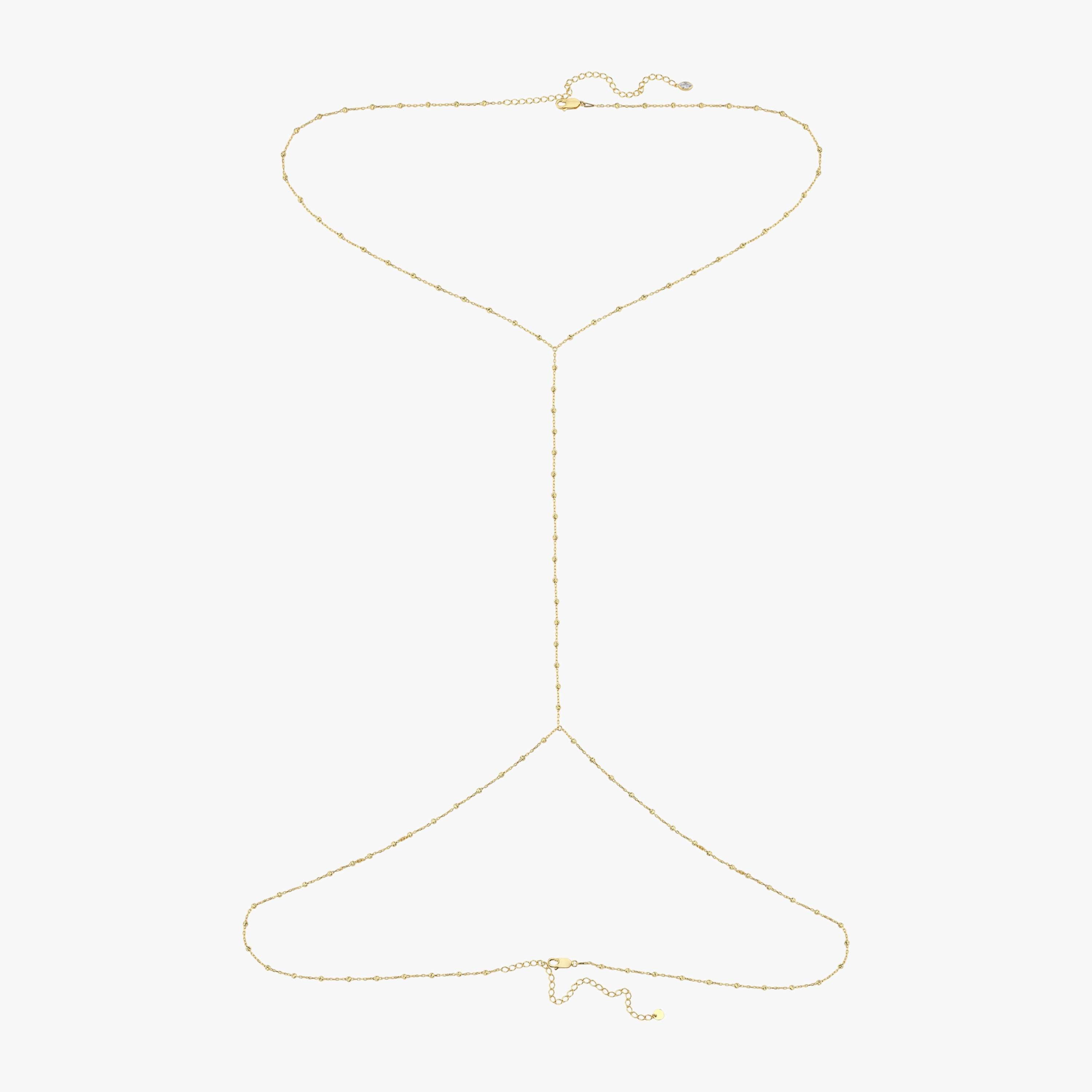 The 18K Gold Vermeil Beaded Body Chain fully laid out on a flat surface.