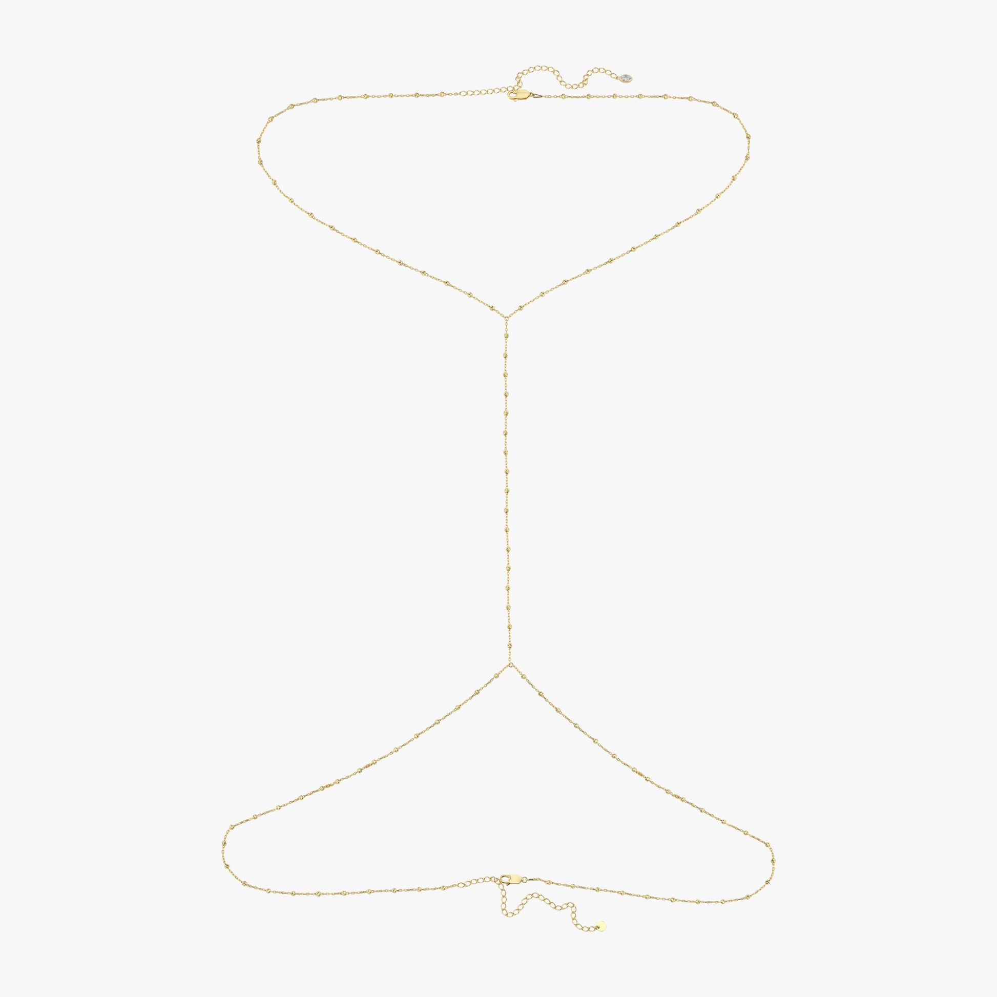 The 18K Gold Vermeil Beaded Body Chain fully laid out on a flat surface.