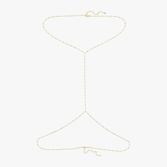The 18K Gold Vermeil Beaded Body Chain fully laid out on a flat surface.