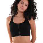 Close-up of the 18K Gold Vermeil Beaded Body Chain worn on a model.