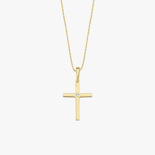 Front view of the 18K Gold Vermeil Cross Necklace against a white background.