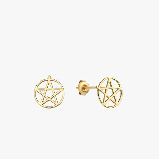 14K Solid Gold Pentagram Stud Earrings, Pentacle Earrings, Pentagram Jewelry, Halloween Earrings, Witch Jewelry, Gift for Bestfriend
