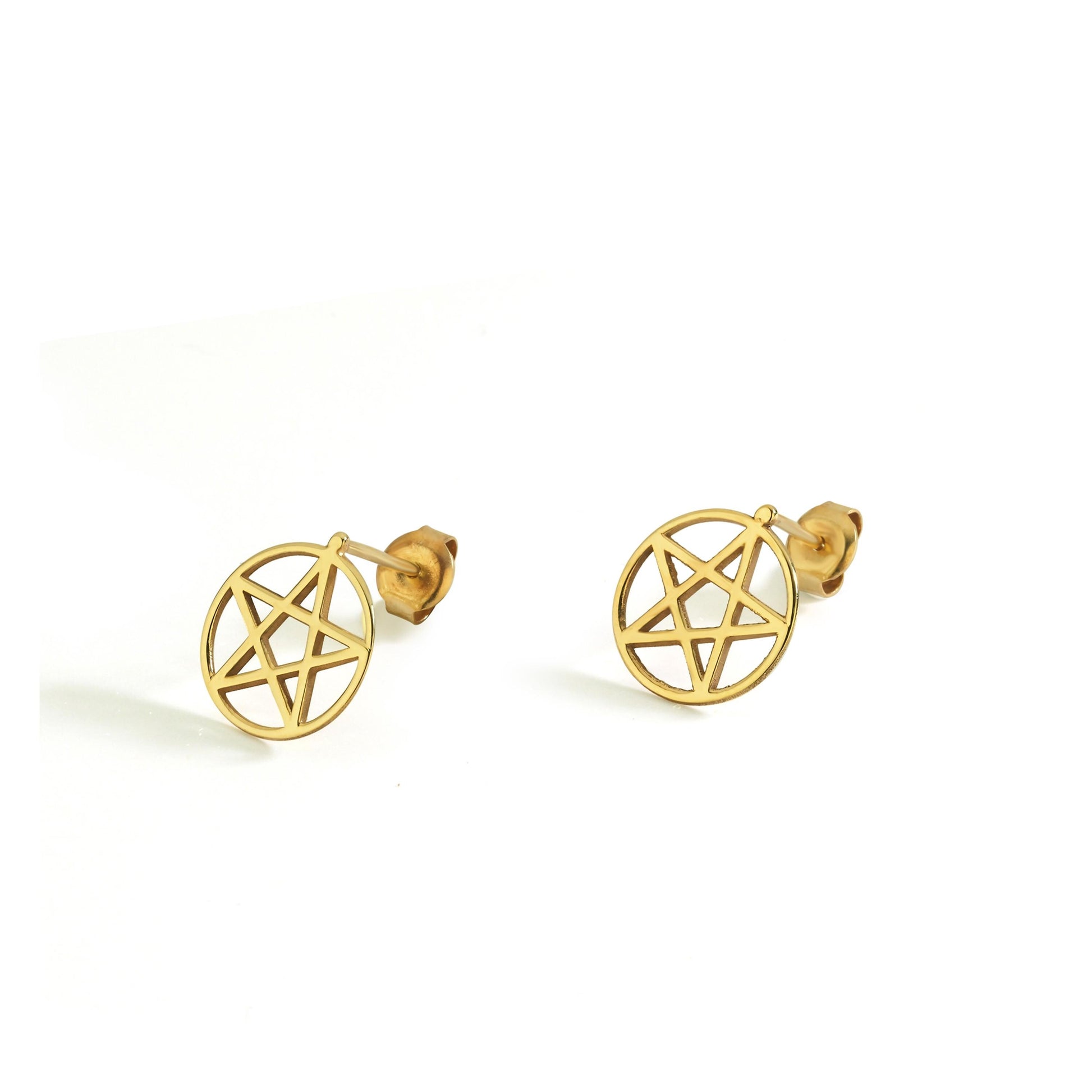 14K Solid Gold Pentagram Stud Earrings, Pentacle Earrings, Pentagram Jewelry, Halloween Earrings, Witch Jewelry, Gift for Bestfriend