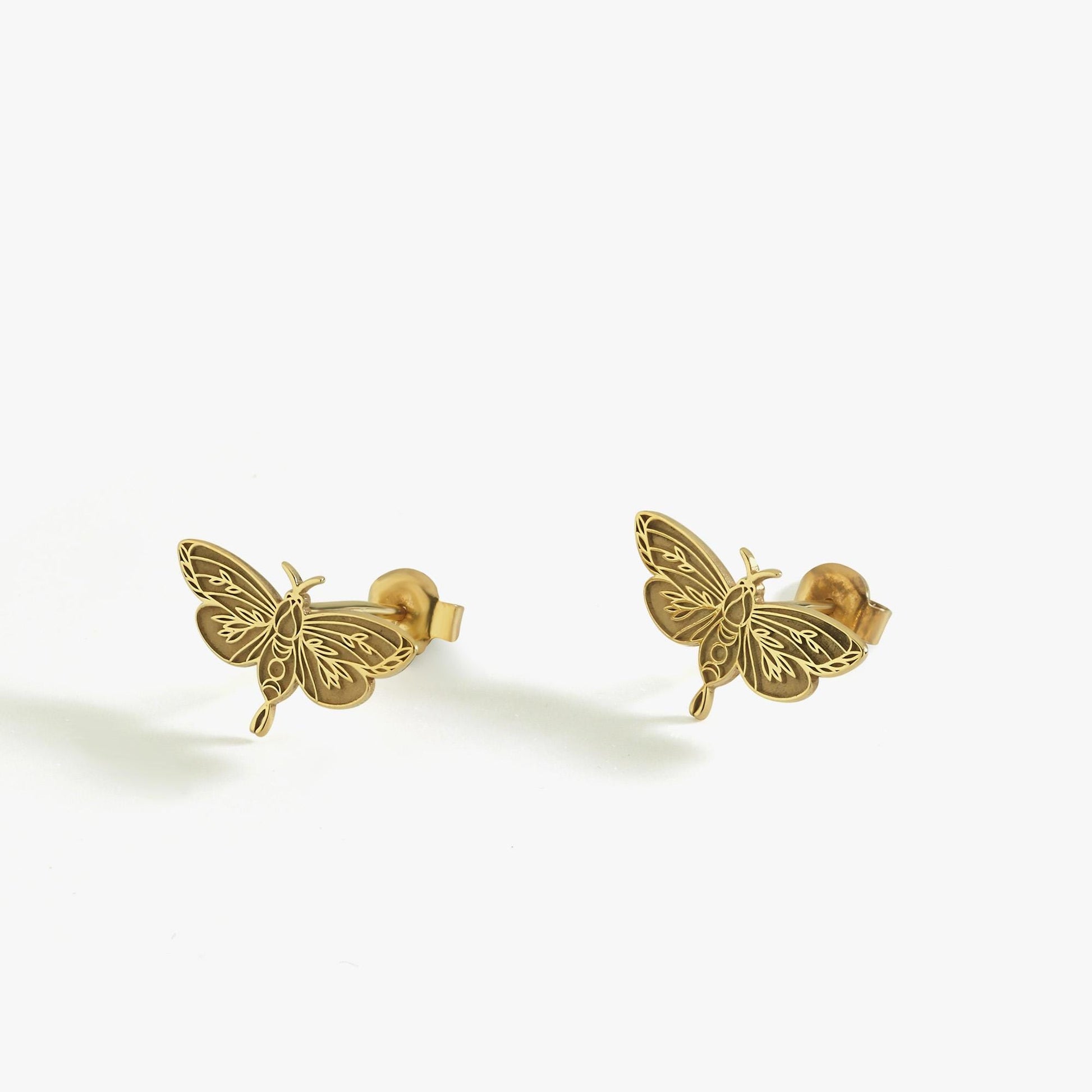 14K Solid Gold Moth Earrings, Luna Moth Stud Earrings, Moth Jewelry, Moth Wings Earrings, Gift for Bestfriend, Moth Lover Gift
