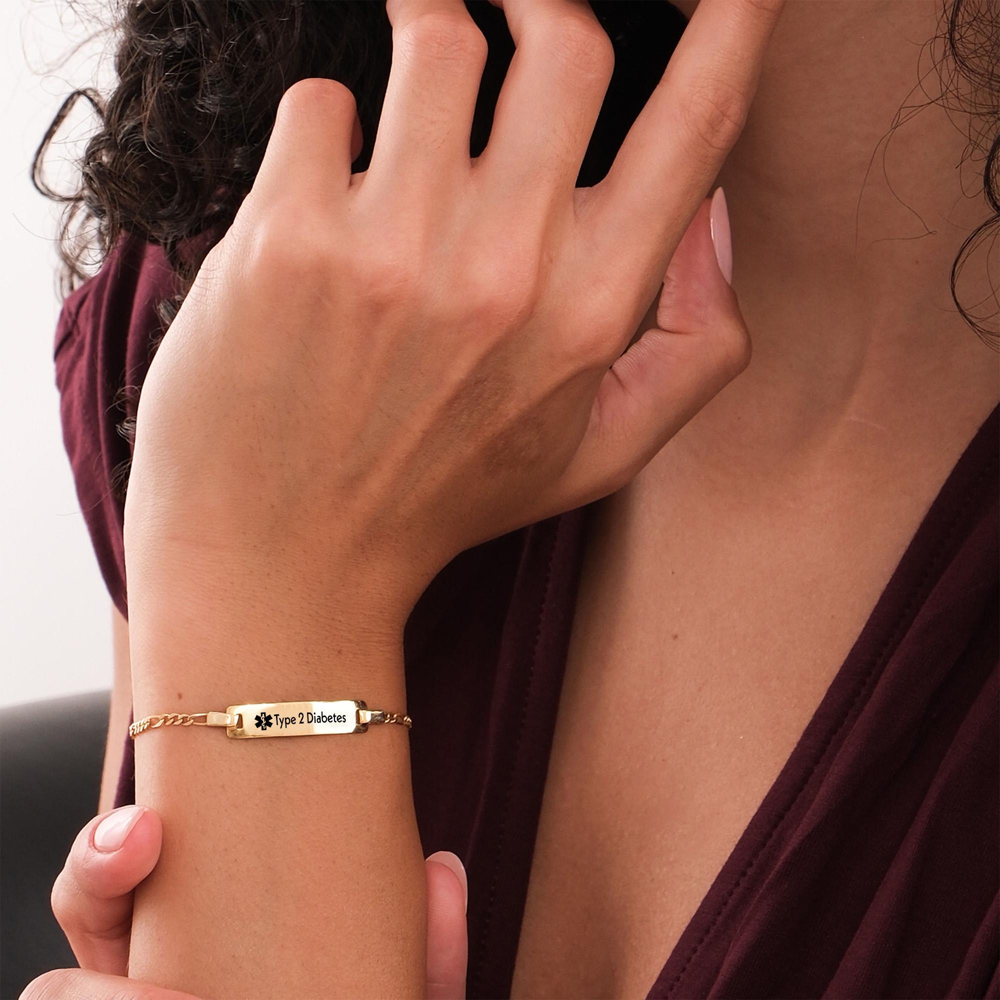 14K Solid Gold Medical Alert Bracelet Women, Personalized Medical ID Bracelet, Epilepsy, Allergy, Diabetic Bracelet, Kids Medical Bracelet