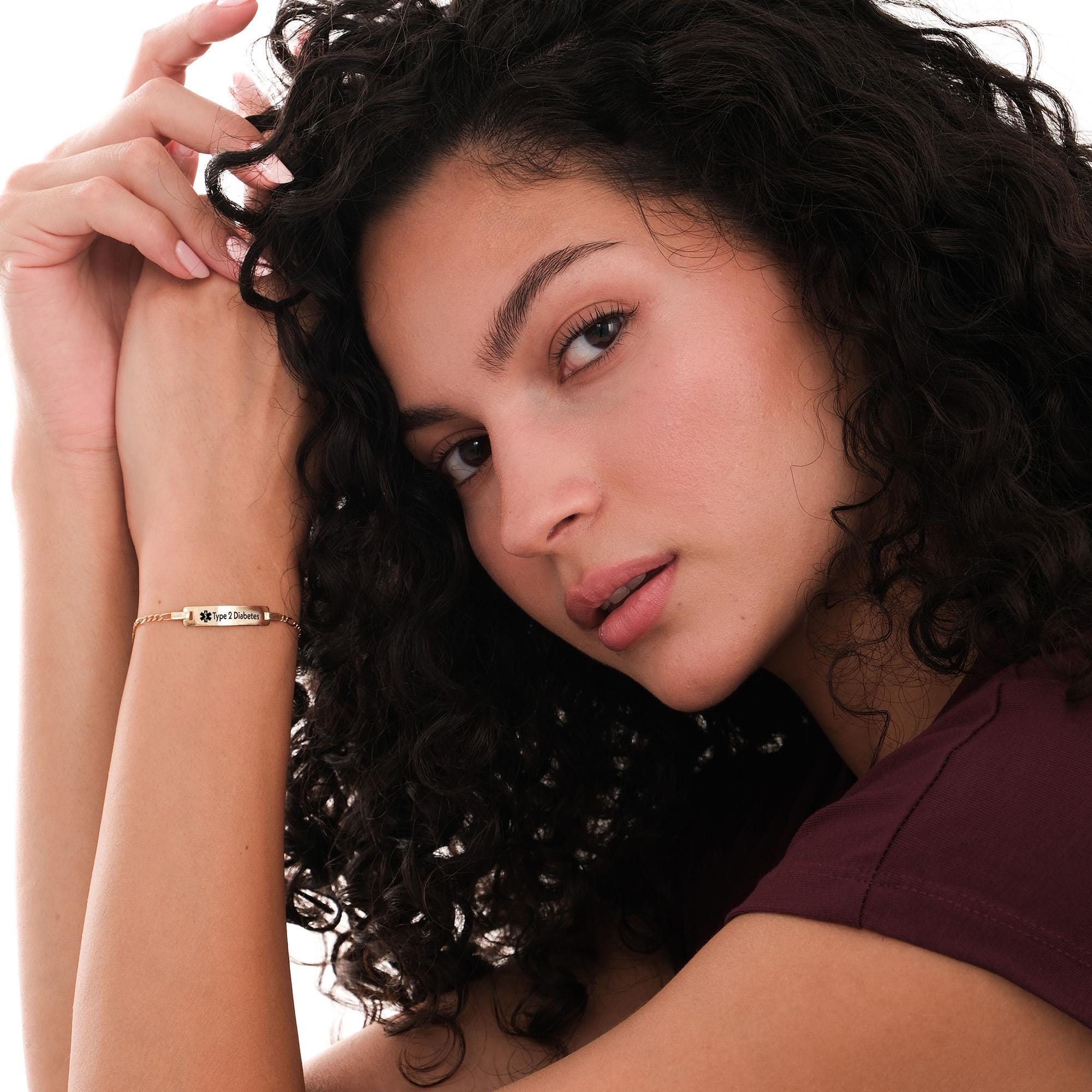 14K Solid Gold Medical Alert Bracelet Women, Personalized Medical ID Bracelet, Epilepsy, Allergy, Diabetic Bracelet, Kids Medical Bracelet