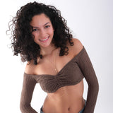 Smiling model wears the 18K Gold Vermeil Body Chain with Heart.
