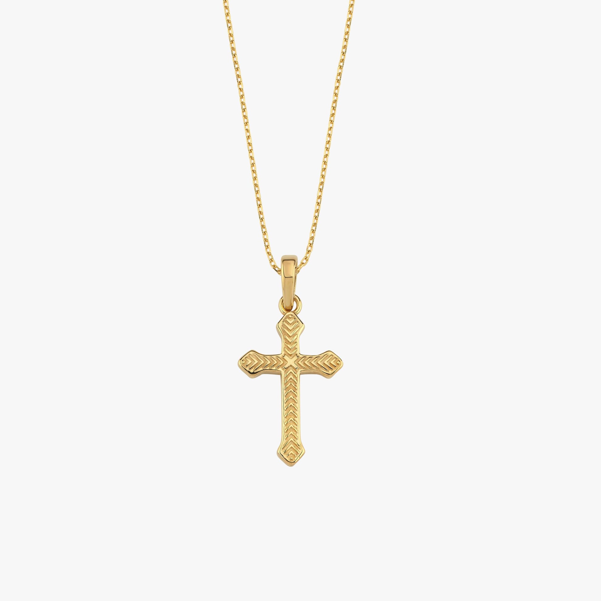 Minimalist 18K gold vermeil cross necklace for women displayed against a white background.