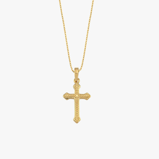 Minimalist 18K gold vermeil cross necklace for women displayed against a white background.