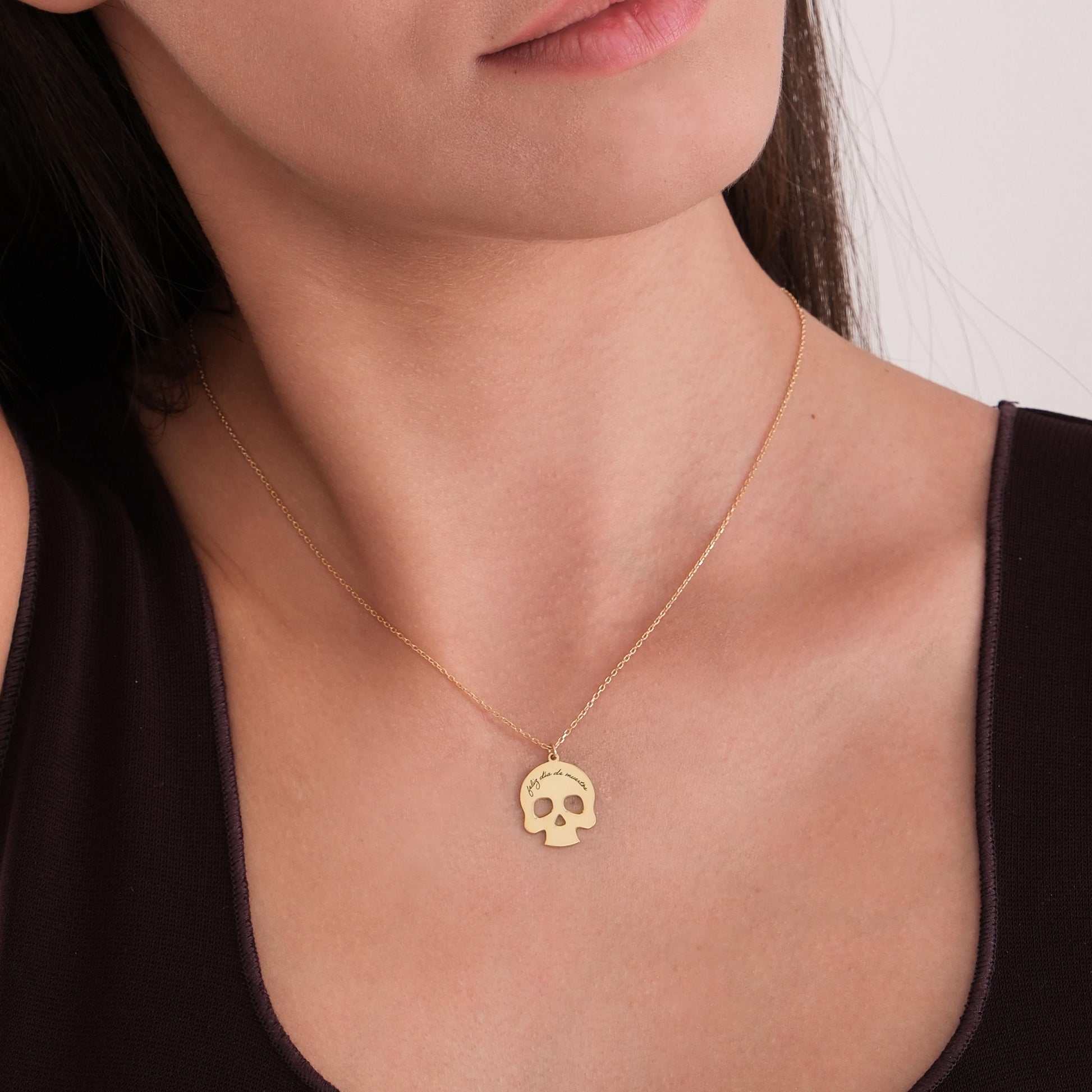 14K Solid Gold Dia De Los Muertos Necklace, Day of the Dead Necklace, Halloween Necklace, Skull Necklace, Halloween Gift