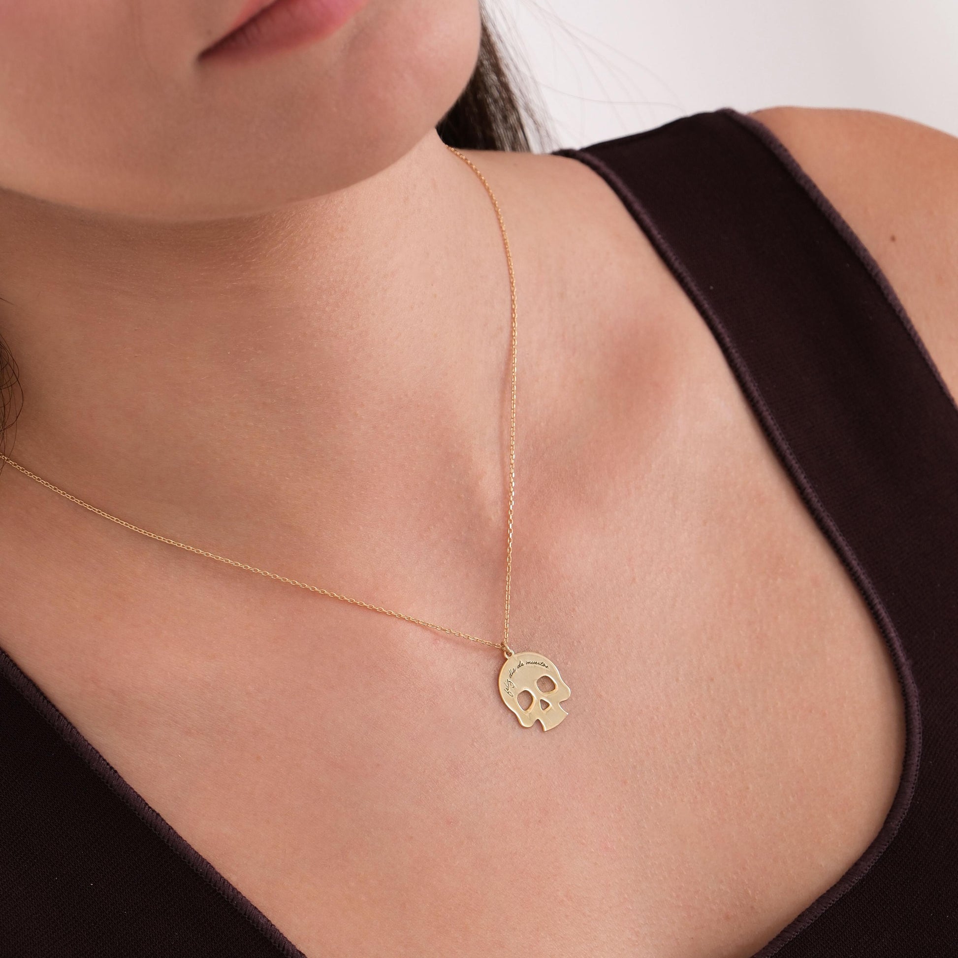 14K Solid Gold Dia De Los Muertos Necklace, Day of the Dead Necklace, Halloween Necklace, Skull Necklace, Halloween Gift