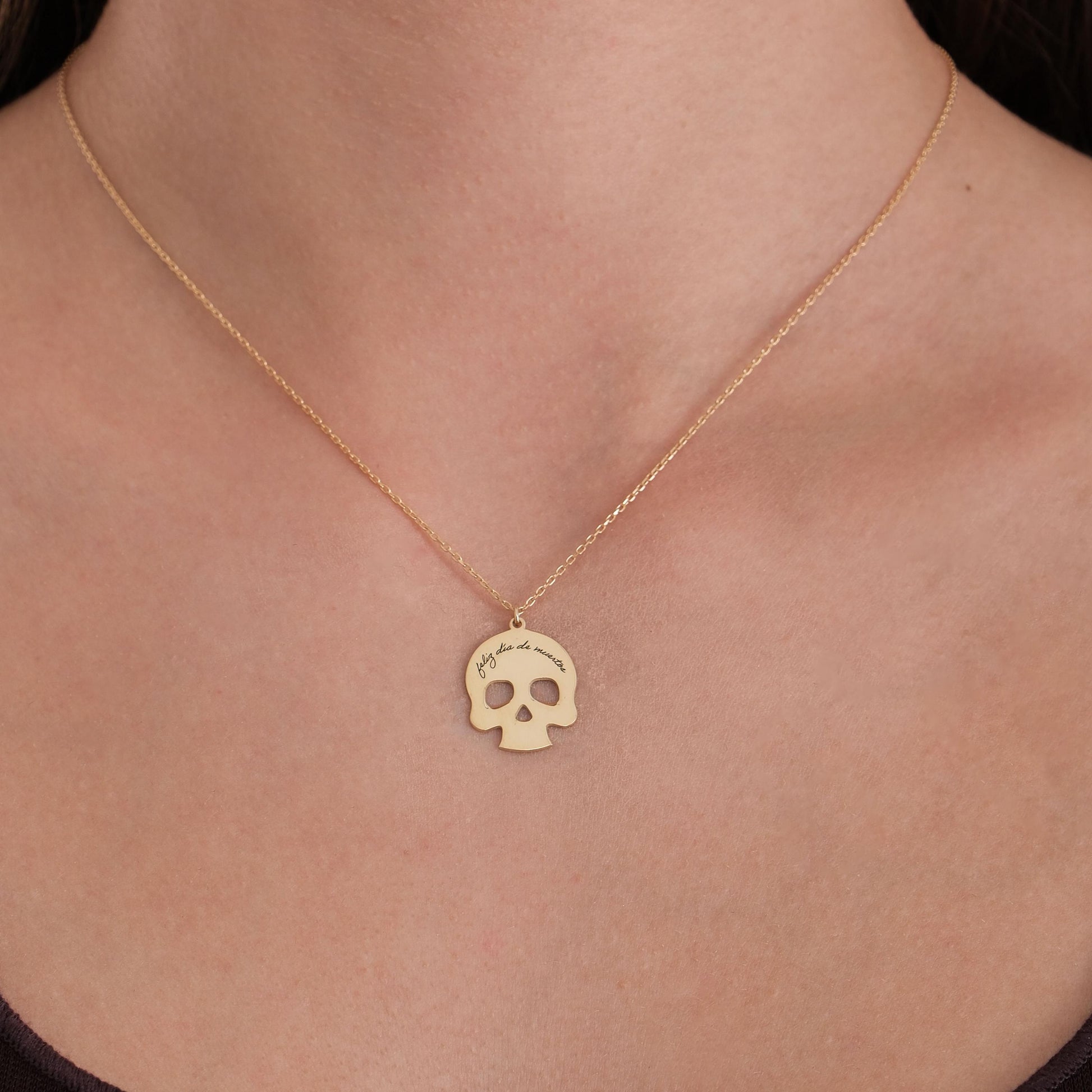 14K Solid Gold Dia De Los Muertos Necklace, Day of the Dead Necklace, Halloween Necklace, Skull Necklace, Halloween Gift