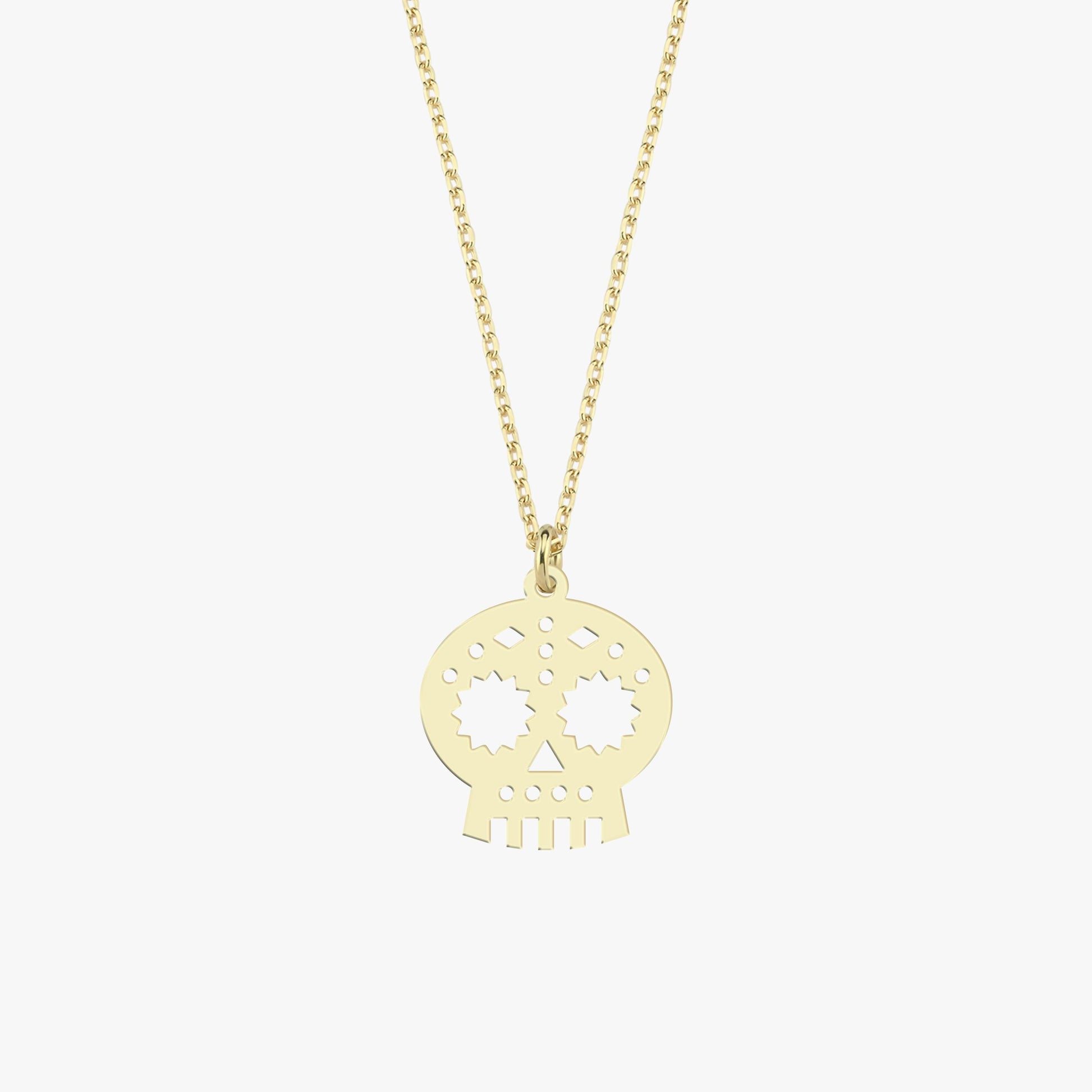 14K Solid Gold Mexican Skull Necklace, Day of the Dead Necklace,Halloween Skull Necklace, Gothic Necklace, Halloween Jewelry Gift