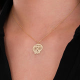 14K Solid Gold Halloween Skull Necklace, Dia De Los Muertos Necklace, Gothic Jewelry, Halloween Necklace Gift