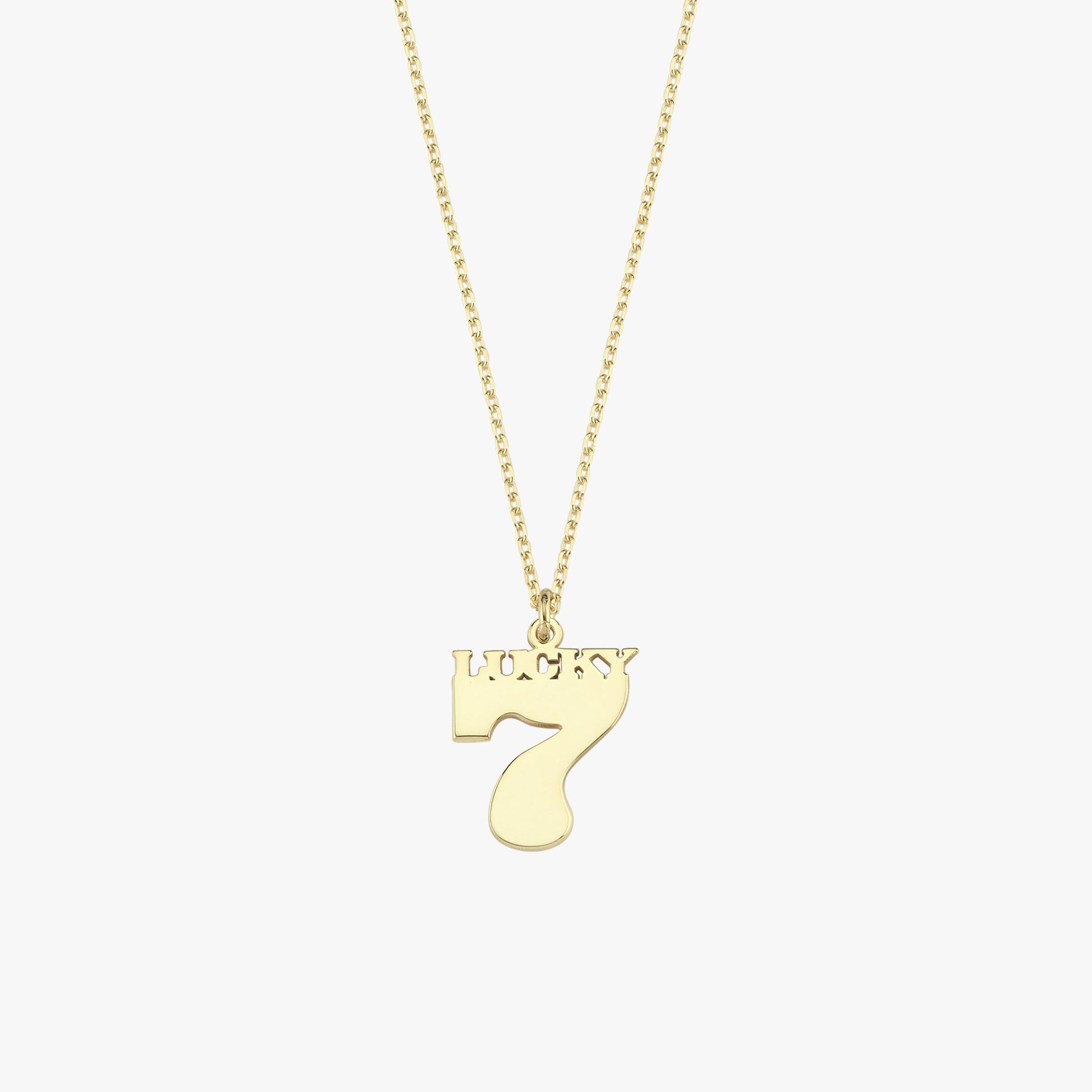 14K Solid Gold Lucky Seven Necklace, Good Luck Charm, Number Pendant Necklace, Lucky Jewelry, Christmas Gift Her
