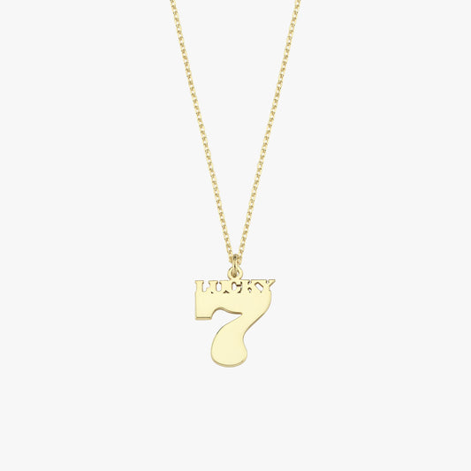 14K Solid Gold Lucky Seven Necklace, Good Luck Charm, Number Pendant Necklace, Lucky Jewelry, Christmas Gift Her