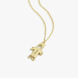 Studio shot of the custom gold boy pendant necklace featuring a sleek name engraving.