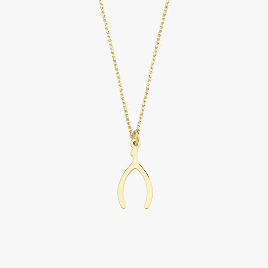 14K Solid Gold Wishbone Necklace, Good Luck Necklace, Tiny Wishbone Pendant, Lucky Jewelry, Best Friend Christmas Gift